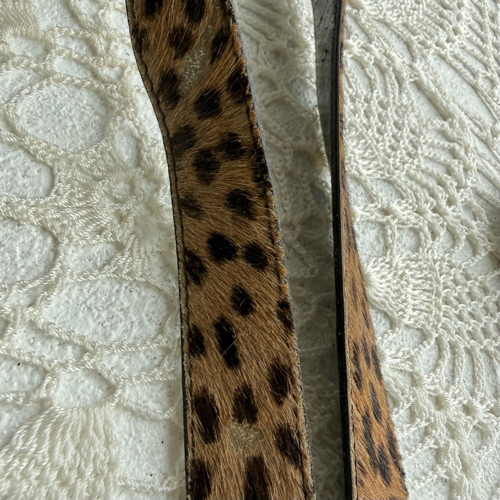 Vintage Leather Leopard Hair Belt Western Buckle Cowhide Animal Print Boho Y2K - Picture 5 of 6